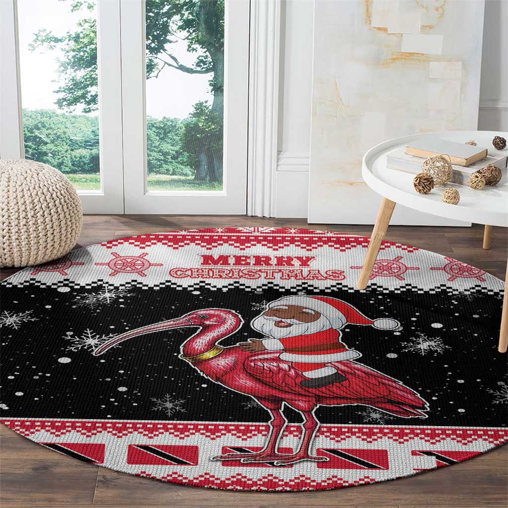Trinidad And Tobago Christmas Round Carpet Funny Santa Riding Scarlet Ibis - Wonder Print Shop