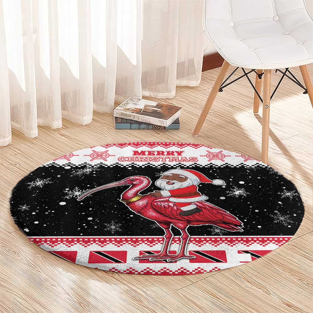 Trinidad And Tobago Christmas Round Carpet Funny Santa Riding Scarlet Ibis - Wonder Print Shop