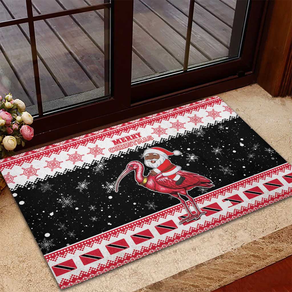 Trinidad And Tobago Christmas Rubber Doormat Funny Santa Riding Scarlet Ibis - Wonder Print Shop