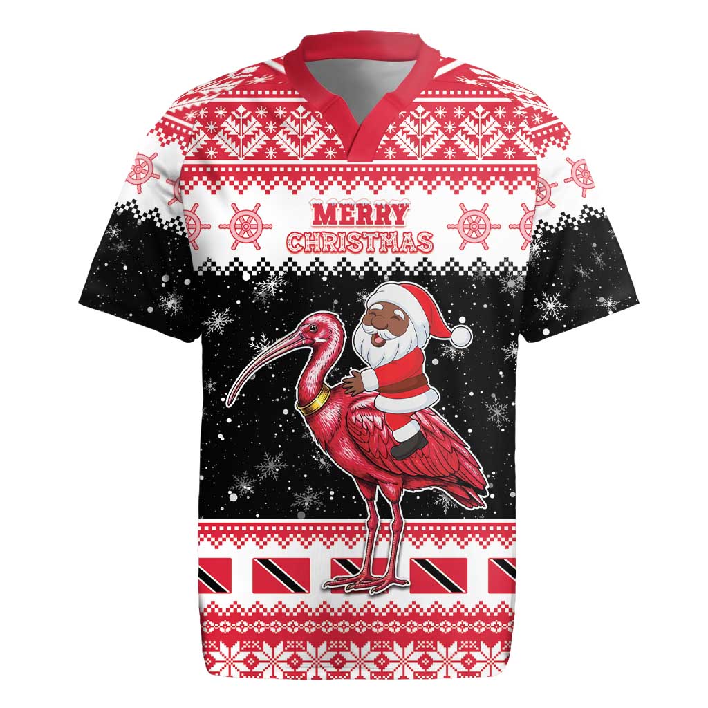Trinidad And Tobago Christmas Rugby Jersey Funny Santa Riding Scarlet Ibis - Wonder Print Shop