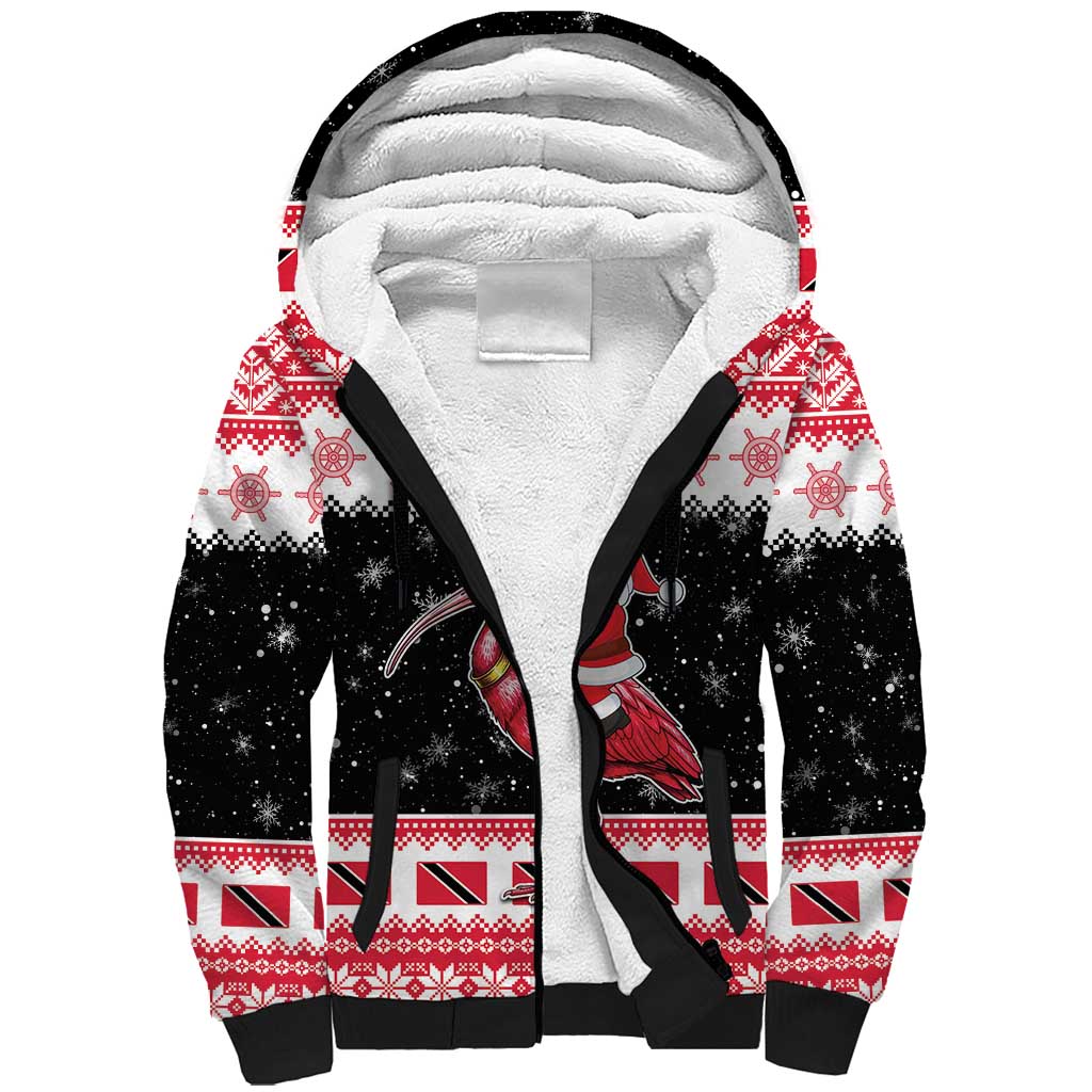 Trinidad And Tobago Christmas Sherpa Hoodie Funny Santa Riding Scarlet Ibis - Wonder Print Shop