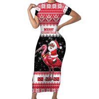 Trinidad And Tobago Christmas Short Sleeve Bodycon Dress Funny Santa Riding Scarlet Ibis - Wonder Print Shop