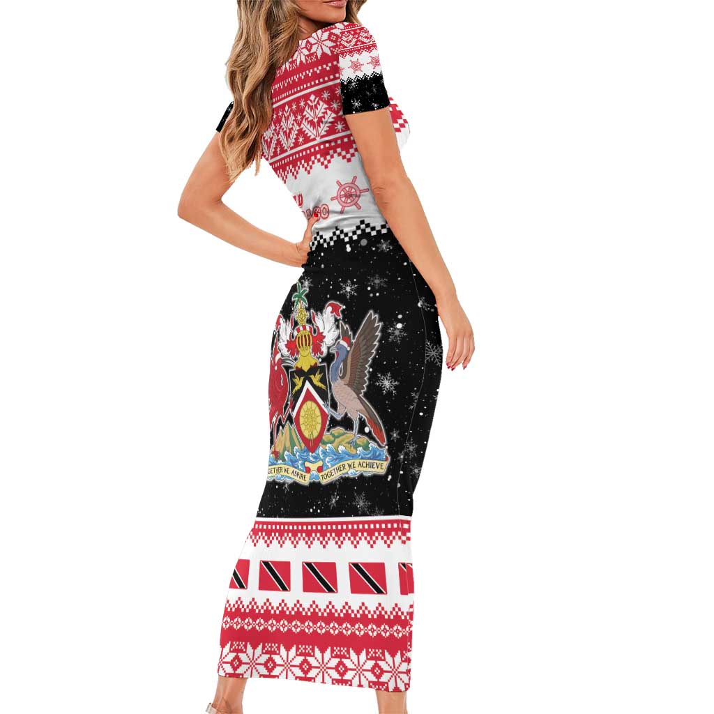Trinidad And Tobago Christmas Short Sleeve Bodycon Dress Funny Santa Riding Scarlet Ibis - Wonder Print Shop