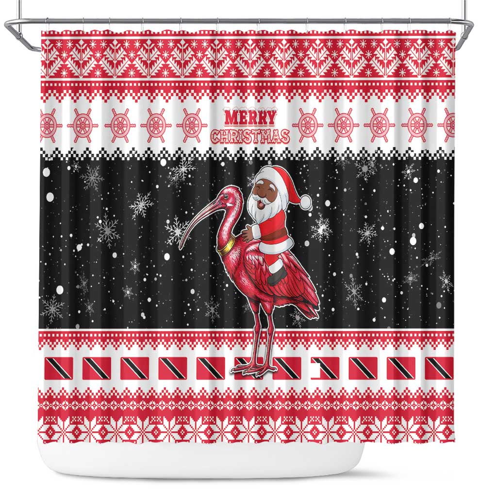 Trinidad And Tobago Christmas Shower Curtain Funny Santa Riding Scarlet Ibis - Wonder Print Shop