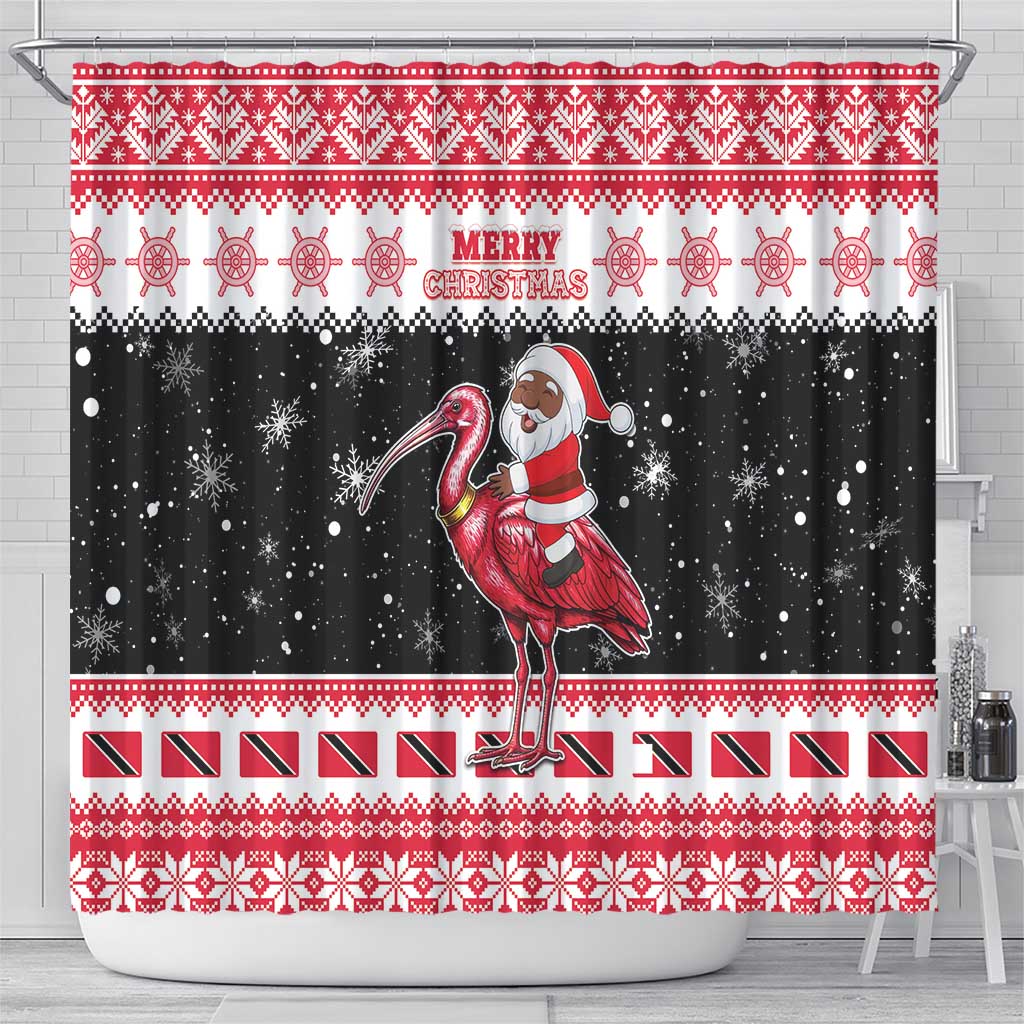 Trinidad And Tobago Christmas Shower Curtain Funny Santa Riding Scarlet Ibis - Wonder Print Shop