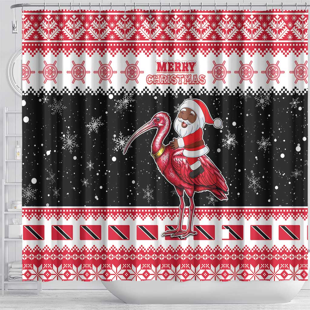 Trinidad And Tobago Christmas Shower Curtain Funny Santa Riding Scarlet Ibis - Wonder Print Shop