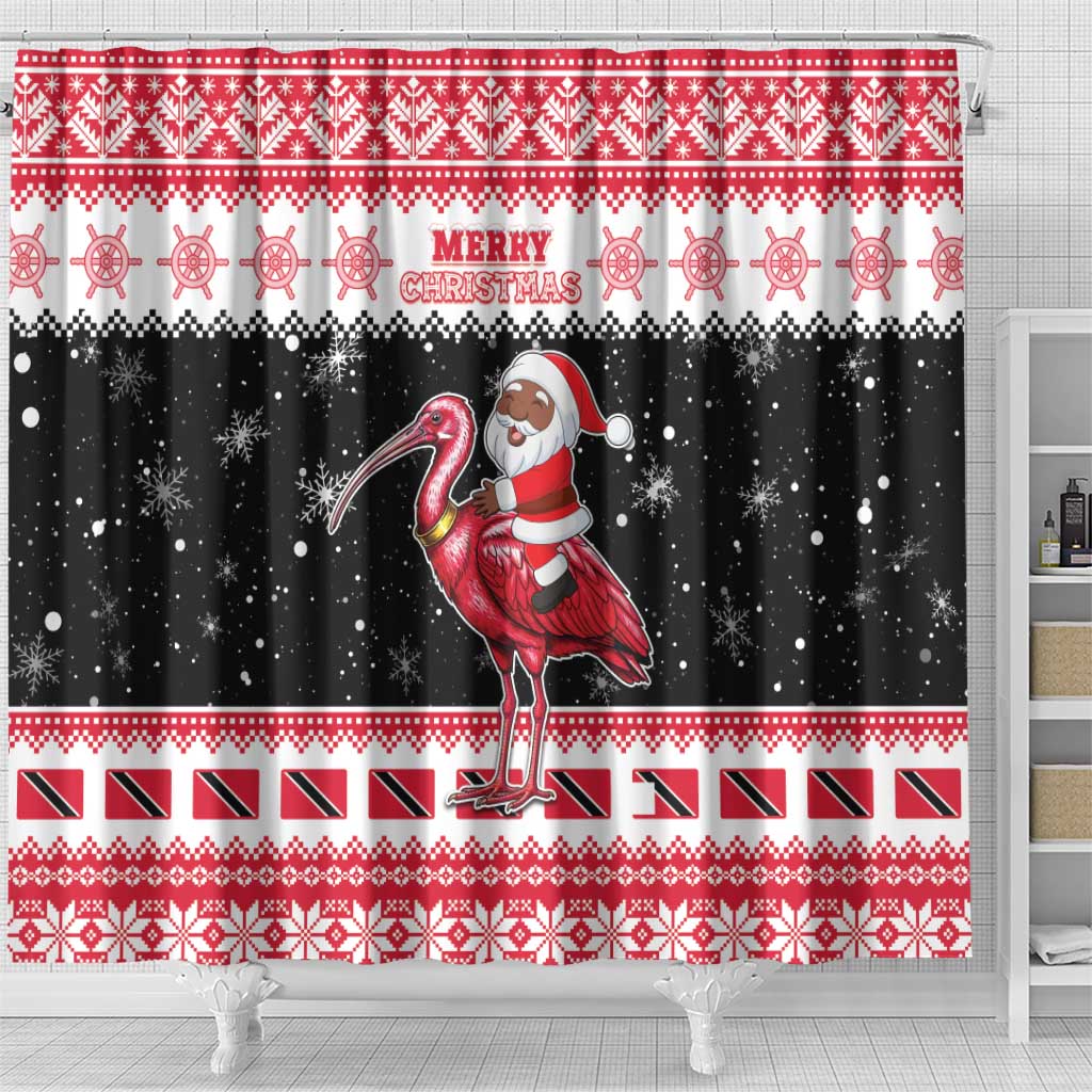 Trinidad And Tobago Christmas Shower Curtain Funny Santa Riding Scarlet Ibis - Wonder Print Shop