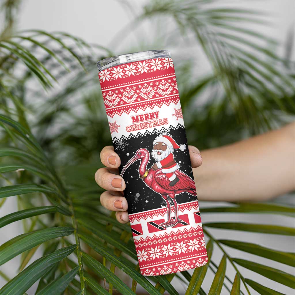 Trinidad And Tobago Christmas Skinny Tumbler Funny Santa Riding Scarlet Ibis - Wonder Print Shop