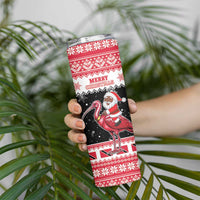 Trinidad And Tobago Christmas Skinny Tumbler Funny Santa Riding Scarlet Ibis - Wonder Print Shop