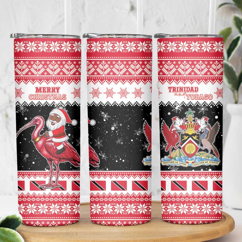 Trinidad And Tobago Christmas Skinny Tumbler Funny Santa Riding Scarlet Ibis - Wonder Print Shop