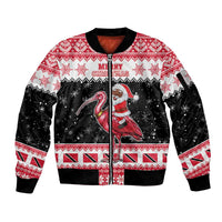 Trinidad And Tobago Christmas Sleeve Zip Bomber Jacket Funny Santa Riding Scarlet Ibis - Wonder Print Shop