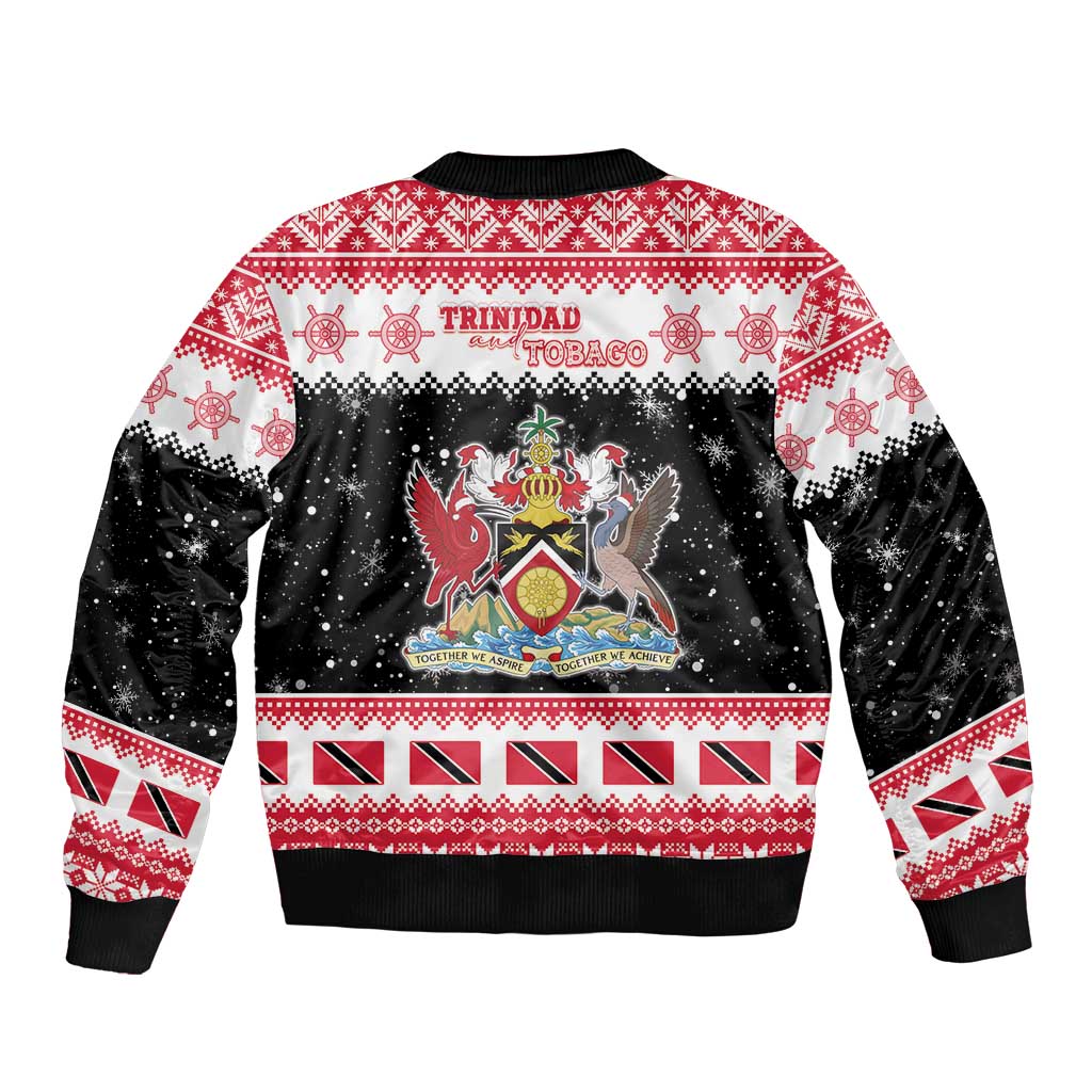 Trinidad And Tobago Christmas Sleeve Zip Bomber Jacket Funny Santa Riding Scarlet Ibis - Wonder Print Shop