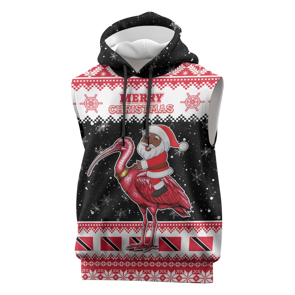 Trinidad And Tobago Christmas Sleeveless Hoodie Funny Santa Riding Scarlet Ibis - Wonder Print Shop