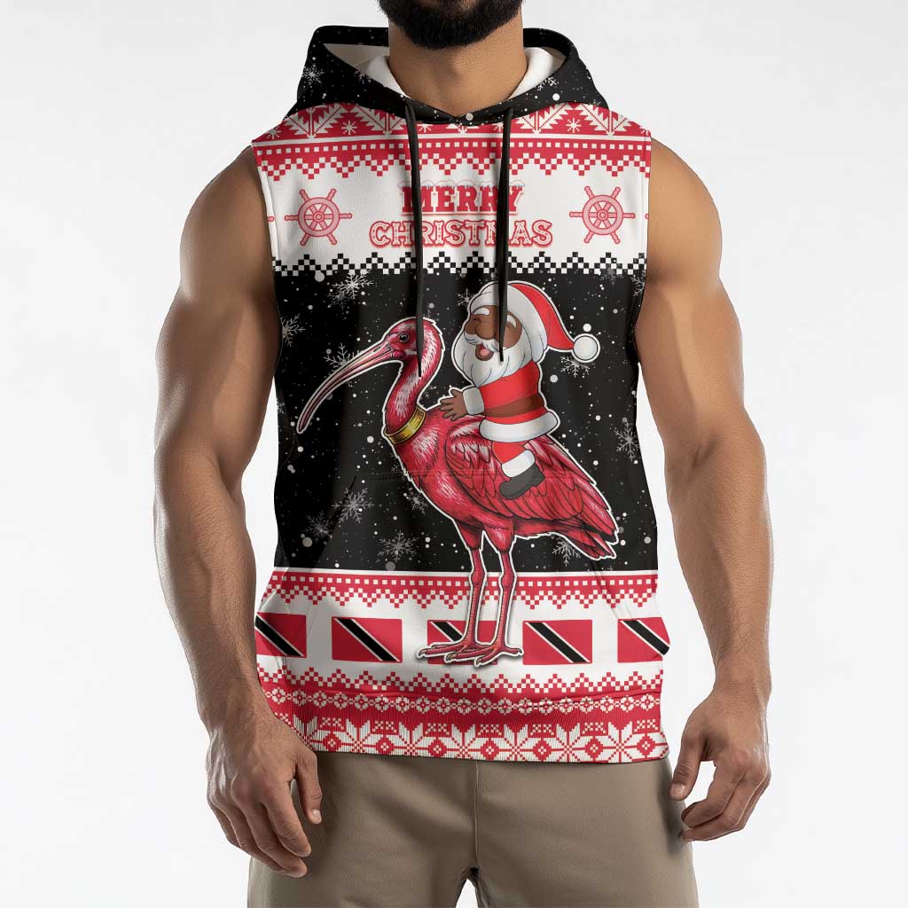 Trinidad And Tobago Christmas Sleeveless Hoodie Funny Santa Riding Scarlet Ibis - Wonder Print Shop