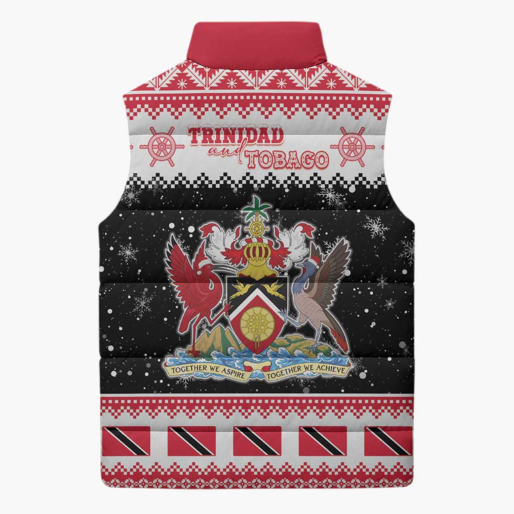 Trinidad And Tobago Christmas Sleeveless Puffer Jacket Funny Santa Riding Scarlet Ibis - Wonder Print Shop