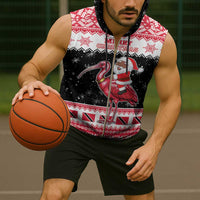 Trinidad And Tobago Christmas Sleeveless Zip Hoodie Funny Santa Riding Scarlet Ibis - Wonder Print Shop