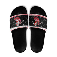 Trinidad And Tobago Christmas Slide Sandals Funny Santa Riding Scarlet Ibis - Wonder Print Shop