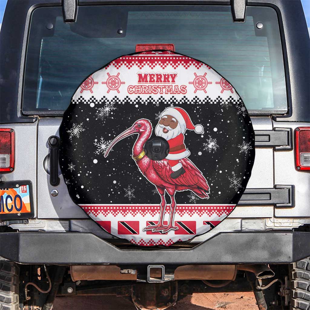 Trinidad And Tobago Christmas Spare Tire Cover Funny Santa Riding Scarlet Ibis - Wonder Print Shop