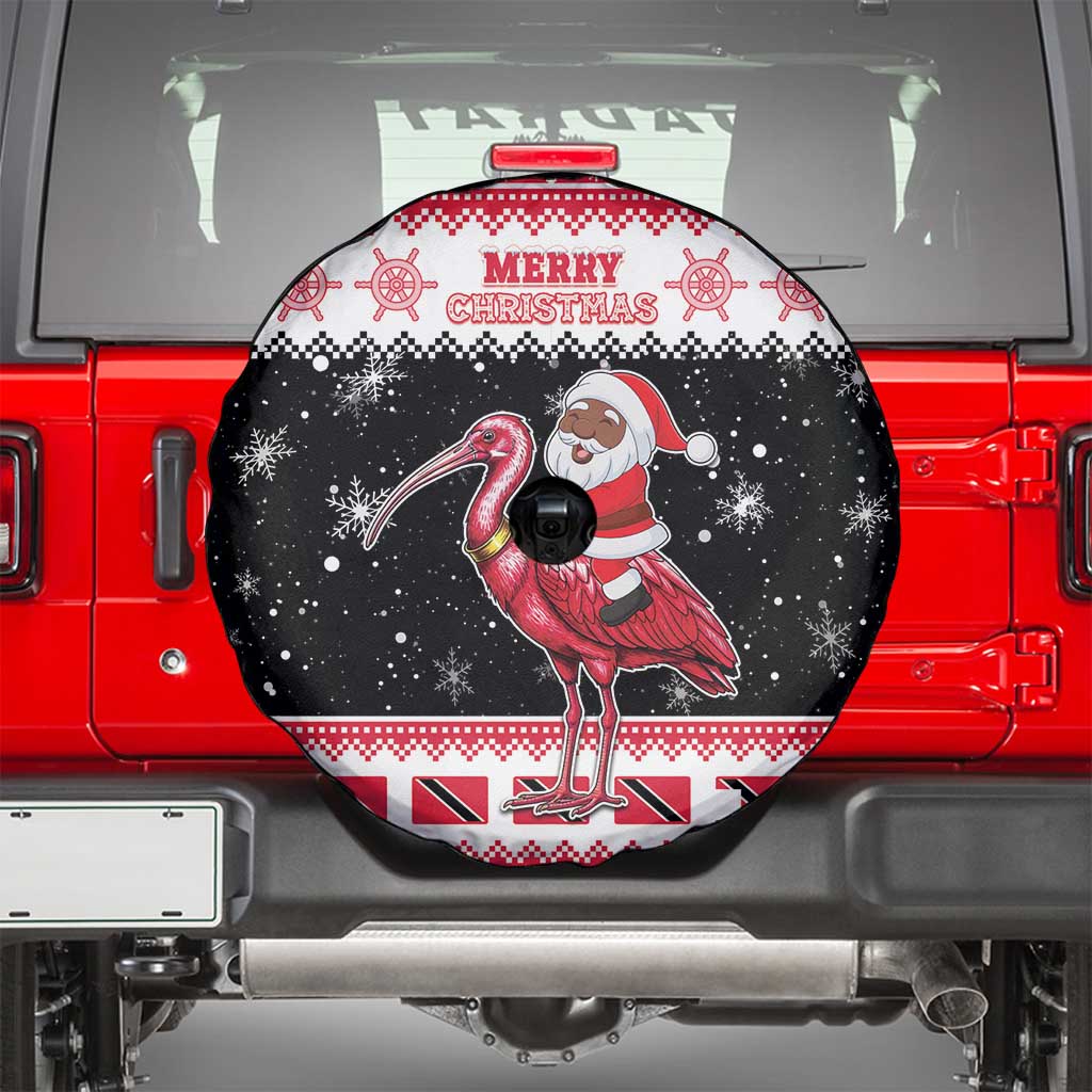 Trinidad And Tobago Christmas Spare Tire Cover Funny Santa Riding Scarlet Ibis - Wonder Print Shop