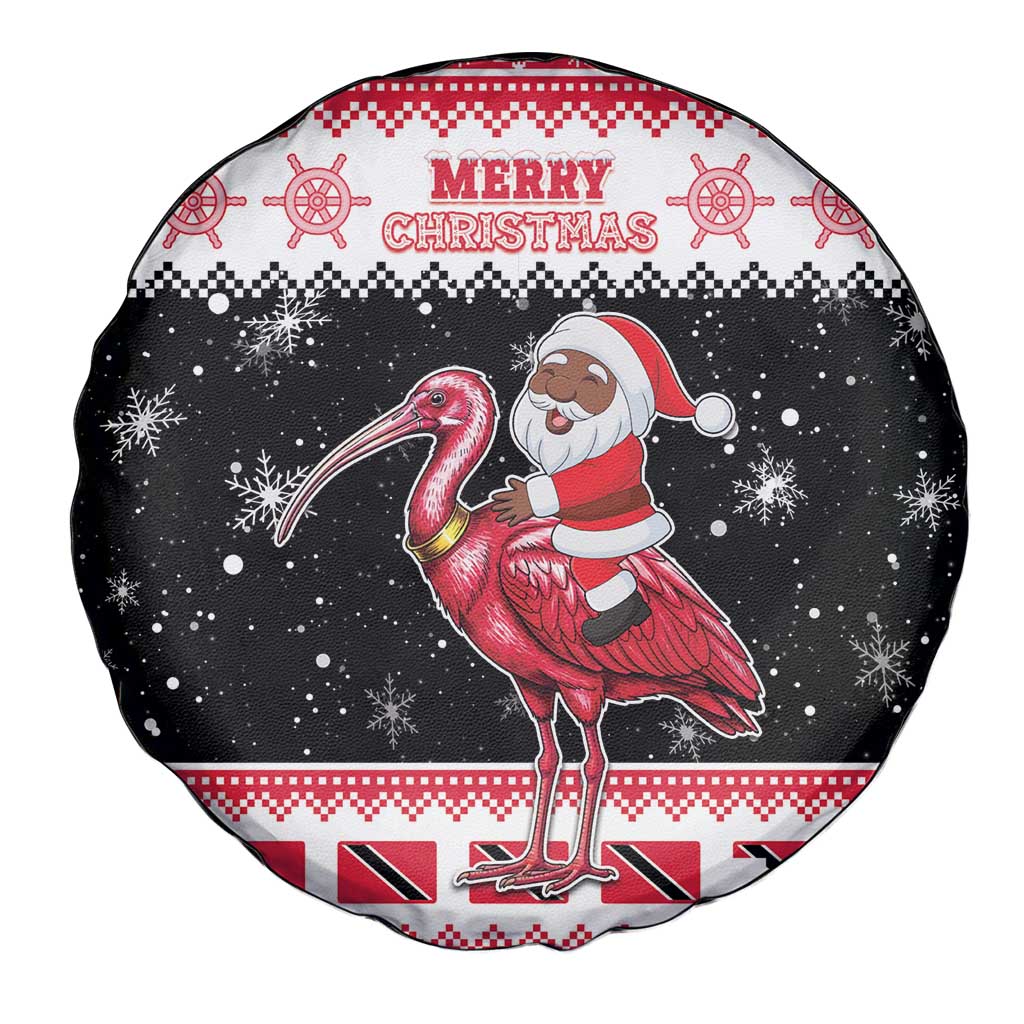 Trinidad And Tobago Christmas Spare Tire Cover Funny Santa Riding Scarlet Ibis - Wonder Print Shop