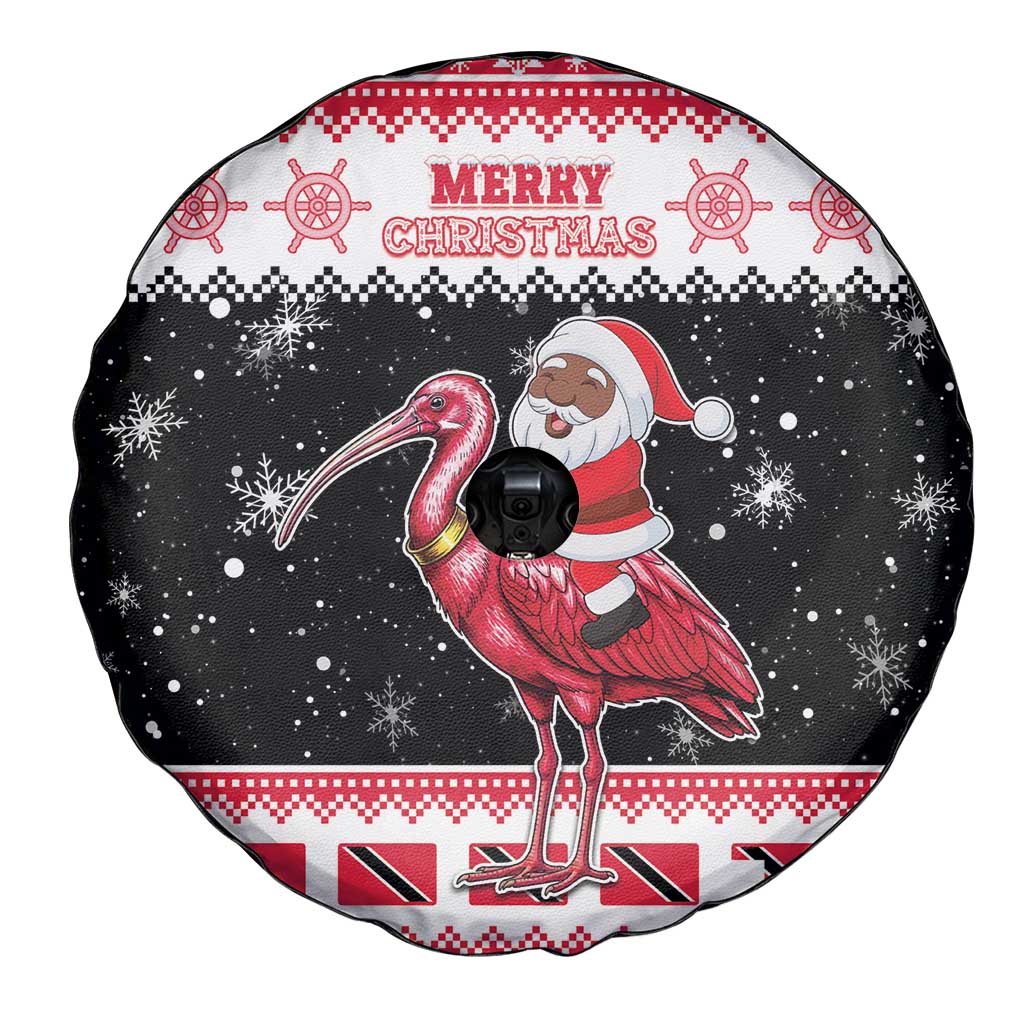 Trinidad And Tobago Christmas Spare Tire Cover Funny Santa Riding Scarlet Ibis - Wonder Print Shop