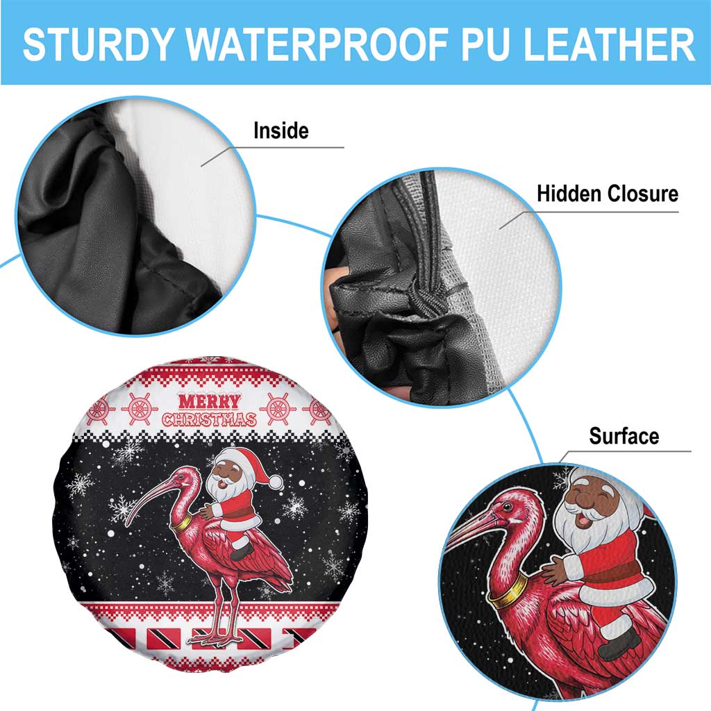 Trinidad And Tobago Christmas Spare Tire Cover Funny Santa Riding Scarlet Ibis - Wonder Print Shop
