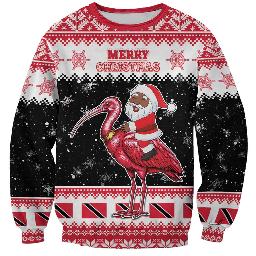 Trinidad And Tobago Christmas Sweatshirt Funny Santa Riding Scarlet Ibis - Wonder Print Shop