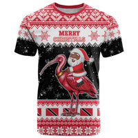 Trinidad And Tobago Christmas T Shirt Funny Santa Riding Scarlet Ibis - Wonder Print Shop
