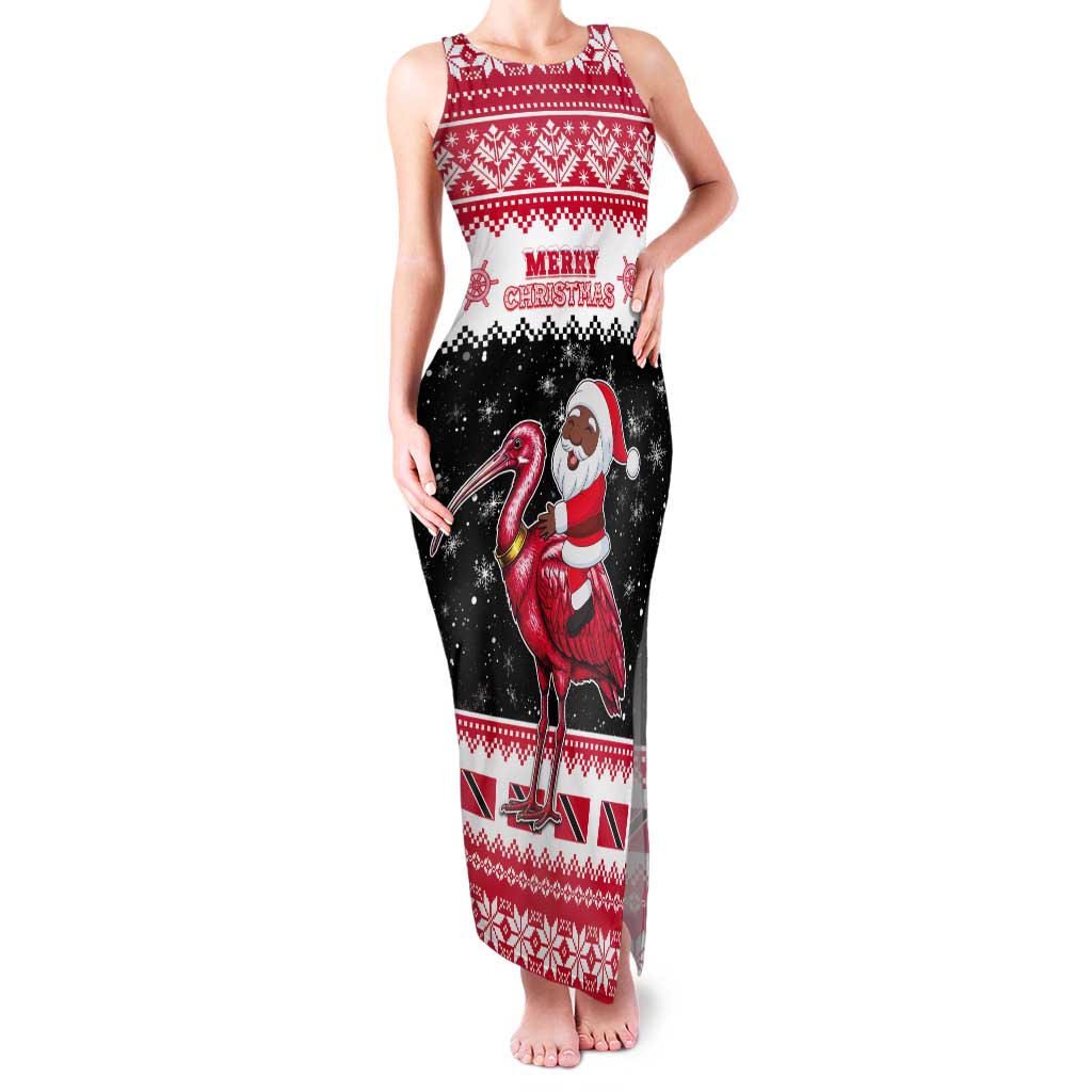 Trinidad And Tobago Christmas Tank Maxi Dress Funny Santa Riding Scarlet Ibis - Wonder Print Shop