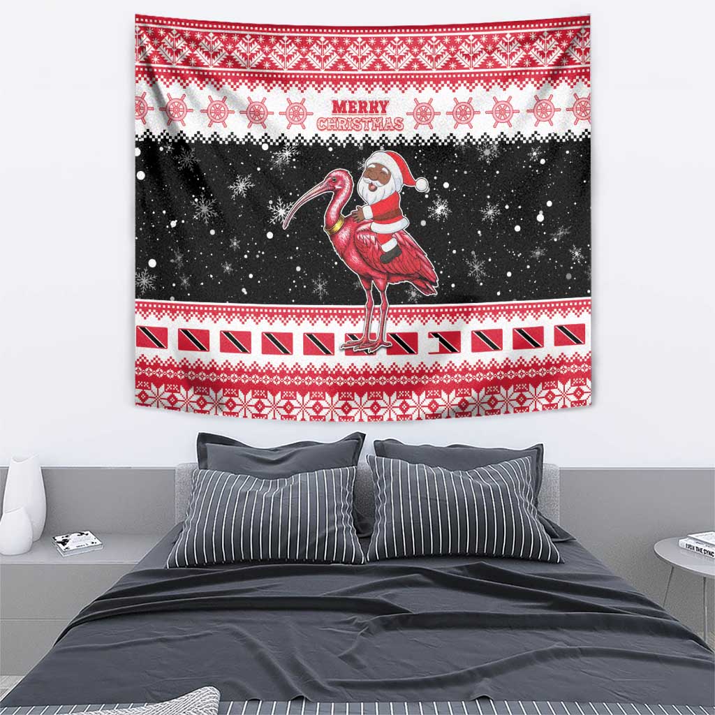 Trinidad And Tobago Christmas Tapestry Funny Santa Riding Scarlet Ibis - Wonder Print Shop