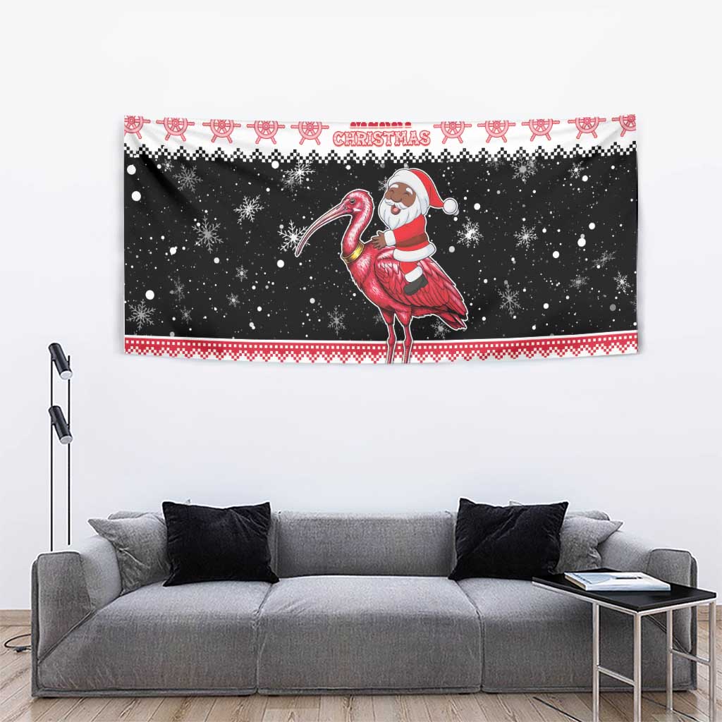 Trinidad And Tobago Christmas Tapestry Funny Santa Riding Scarlet Ibis - Wonder Print Shop