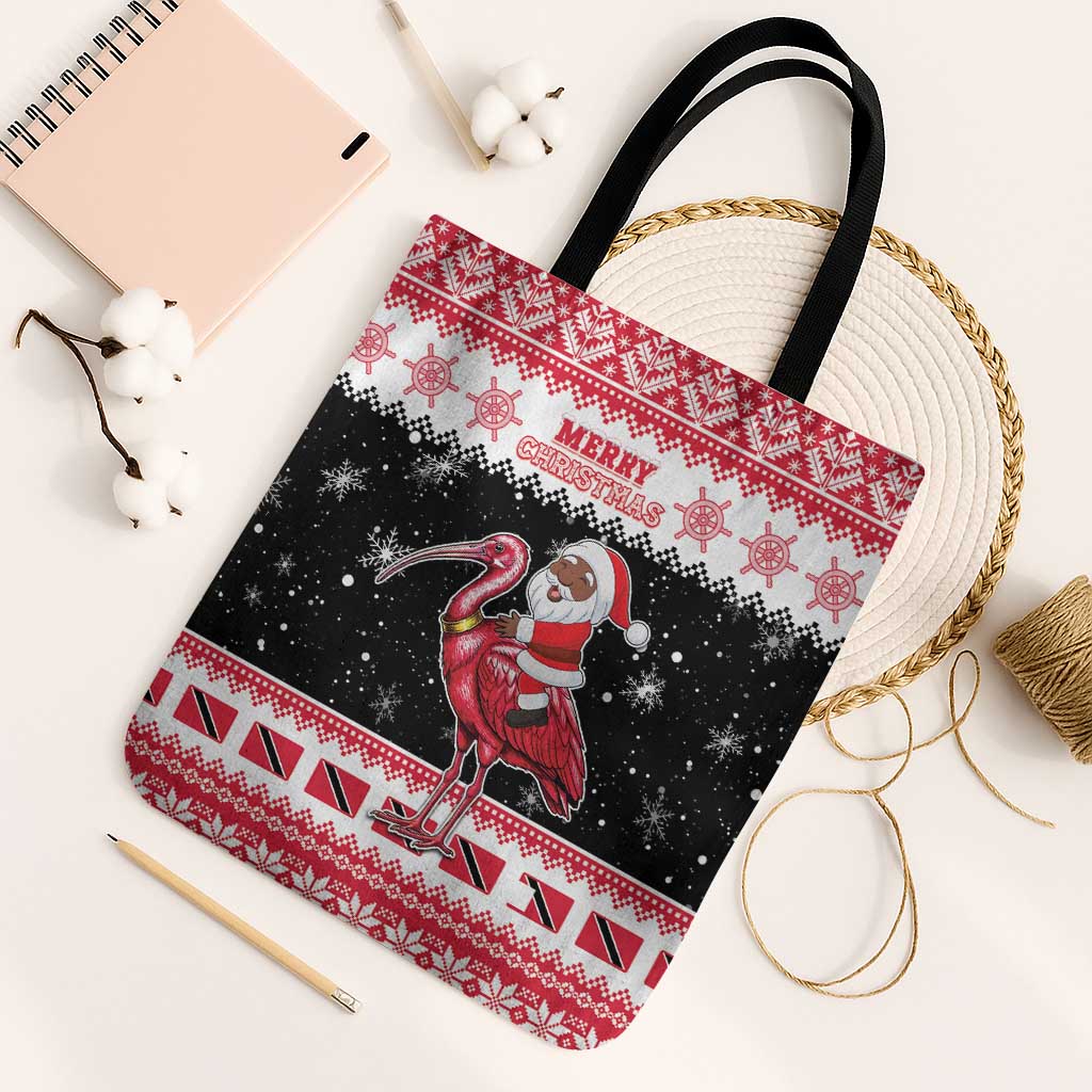 Trinidad And Tobago Christmas Tote Bag Funny Santa Riding Scarlet Ibis - Wonder Print Shop