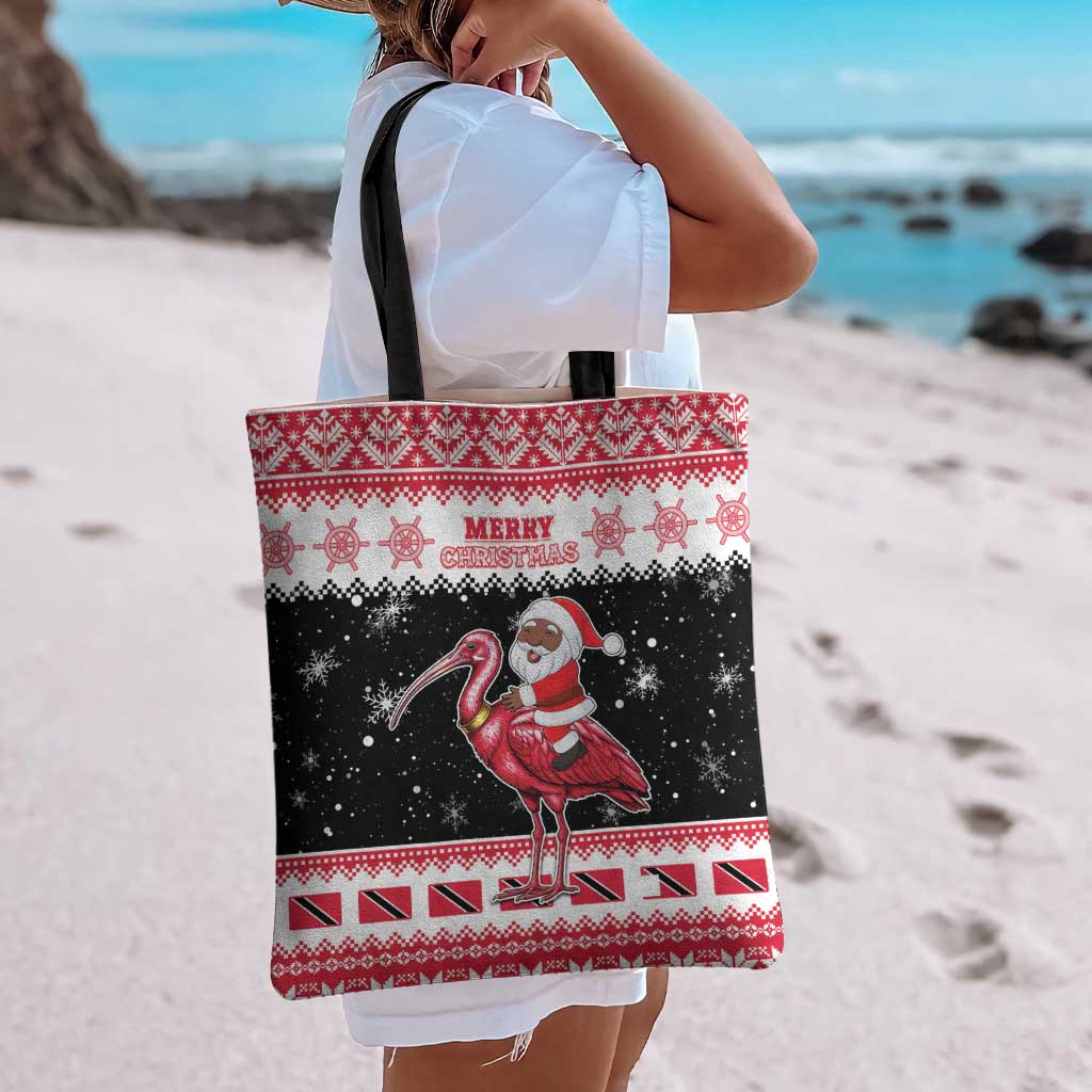 Trinidad And Tobago Christmas Tote Bag Funny Santa Riding Scarlet Ibis - Wonder Print Shop