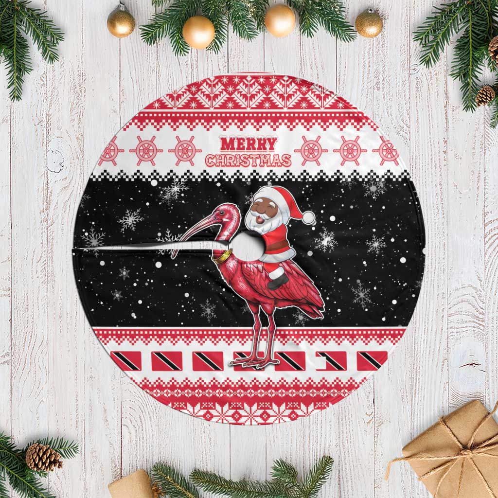 Trinidad And Tobago Christmas Tree Skirt Funny Santa Riding Scarlet Ibis - Wonder Print Shop