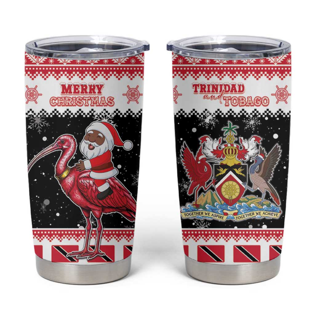 Trinidad And Tobago Christmas Tumbler Cup Funny Santa Riding Scarlet Ibis - Wonder Print Shop
