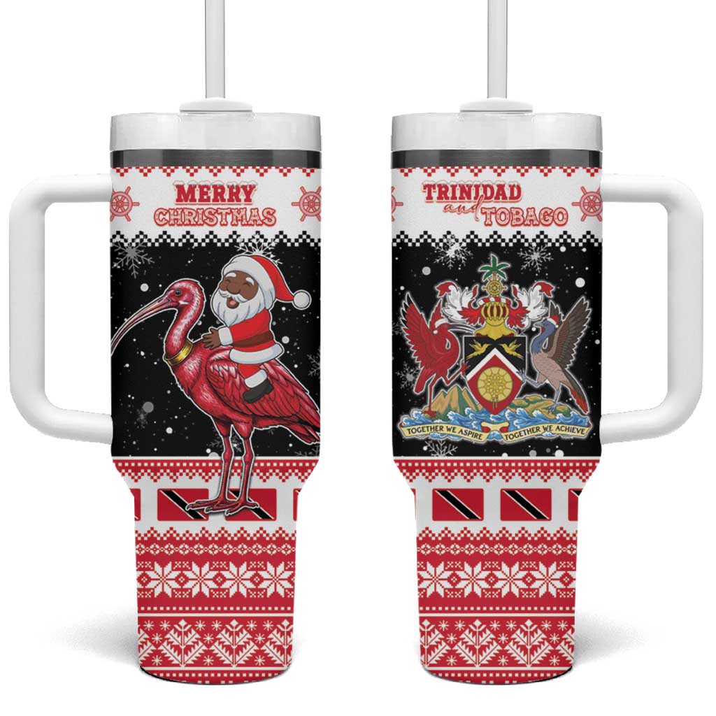 Trinidad And Tobago Christmas Tumbler With Handle Funny Santa Riding Scarlet Ibis - Wonder Print Shop