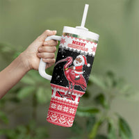 Trinidad And Tobago Christmas Tumbler With Handle Funny Santa Riding Scarlet Ibis - Wonder Print Shop