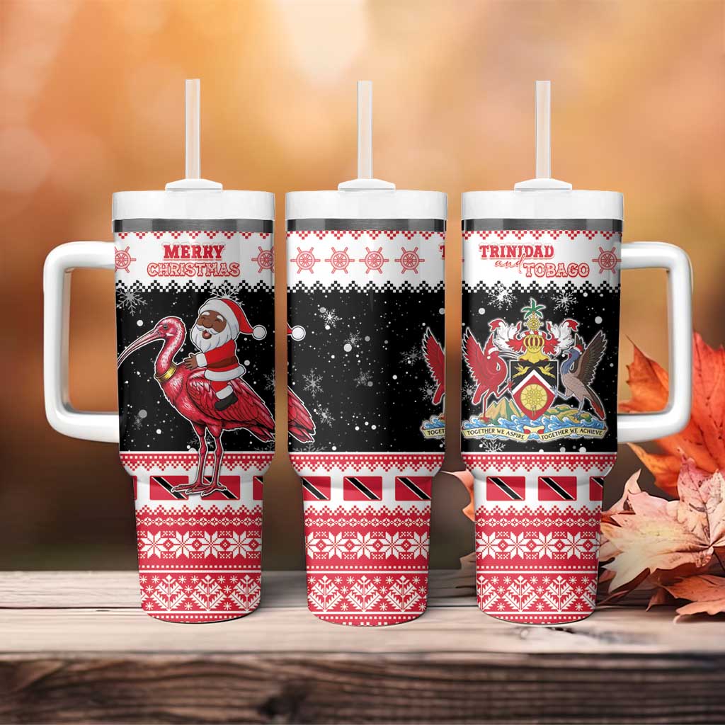Trinidad And Tobago Christmas Tumbler With Handle Funny Santa Riding Scarlet Ibis - Wonder Print Shop