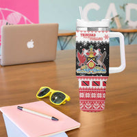 Trinidad And Tobago Christmas Tumbler With Handle Funny Santa Riding Scarlet Ibis - Wonder Print Shop