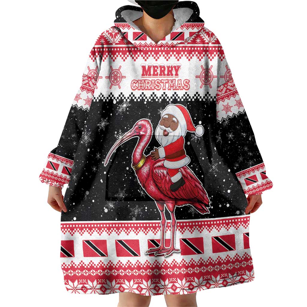 Trinidad And Tobago Christmas Wearable Blanket Hoodie Funny Santa Riding Scarlet Ibis - Wonder Print Shop