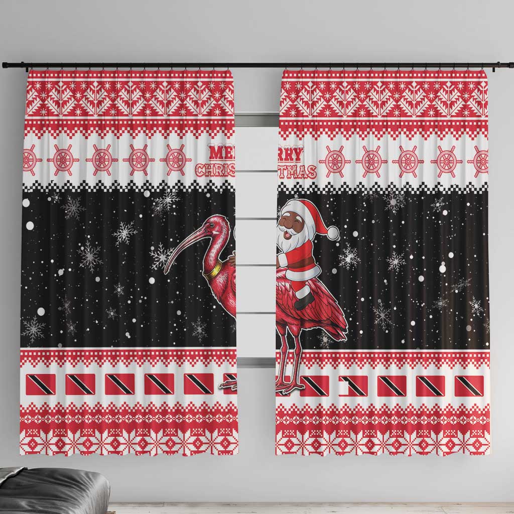 Trinidad And Tobago Christmas Window Curtain Funny Santa Riding Scarlet Ibis - Wonder Print Shop