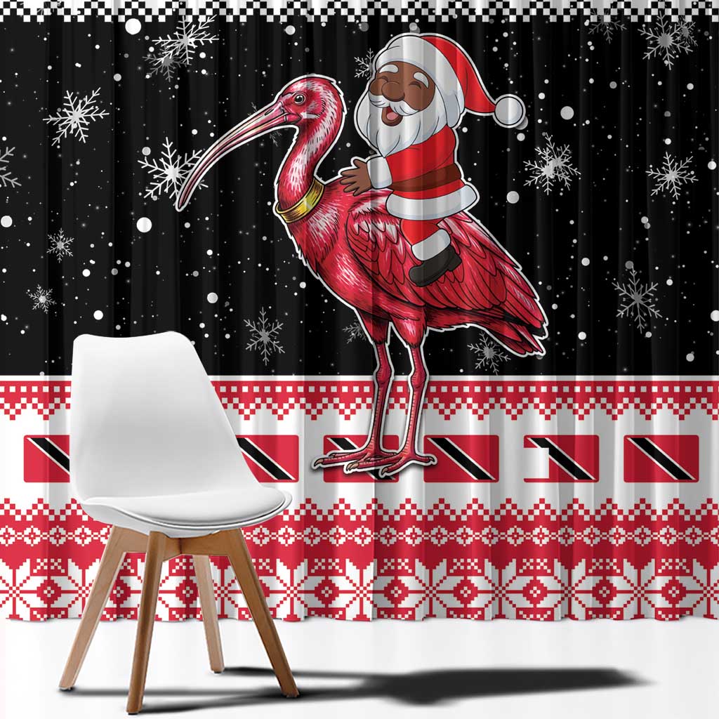 Trinidad And Tobago Christmas Window Curtain Funny Santa Riding Scarlet Ibis - Wonder Print Shop
