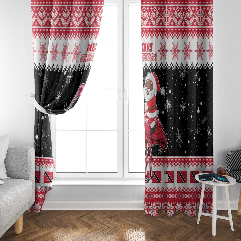 Trinidad And Tobago Christmas Window Curtain Funny Santa Riding Scarlet Ibis - Wonder Print Shop