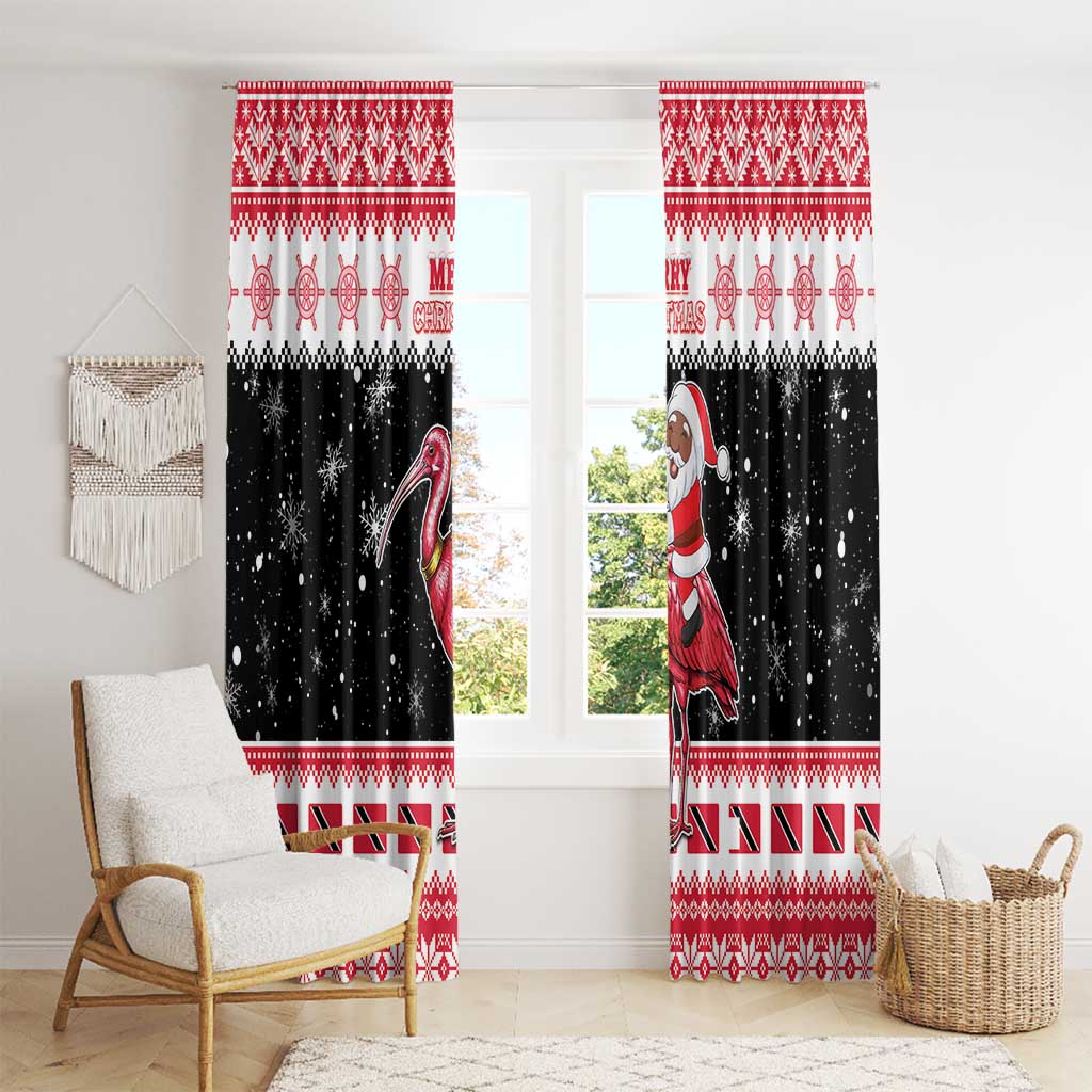 Trinidad And Tobago Christmas Window Curtain Funny Santa Riding Scarlet Ibis - Wonder Print Shop