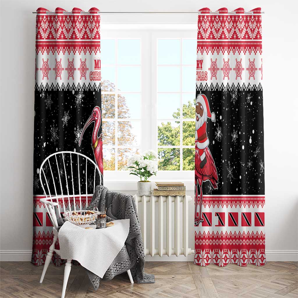 Trinidad And Tobago Christmas Window Curtain Funny Santa Riding Scarlet Ibis - Wonder Print Shop