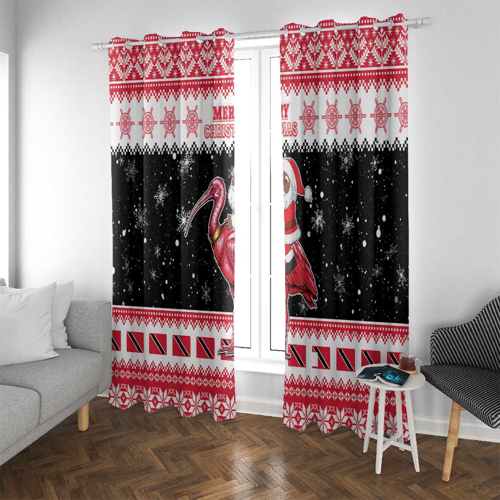 Trinidad And Tobago Christmas Window Curtain Funny Santa Riding Scarlet Ibis - Wonder Print Shop