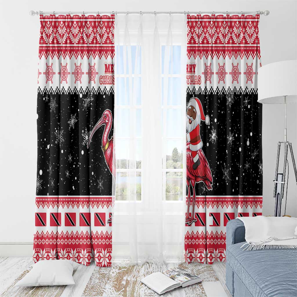 Trinidad And Tobago Christmas Window Curtain Funny Santa Riding Scarlet Ibis - Wonder Print Shop
