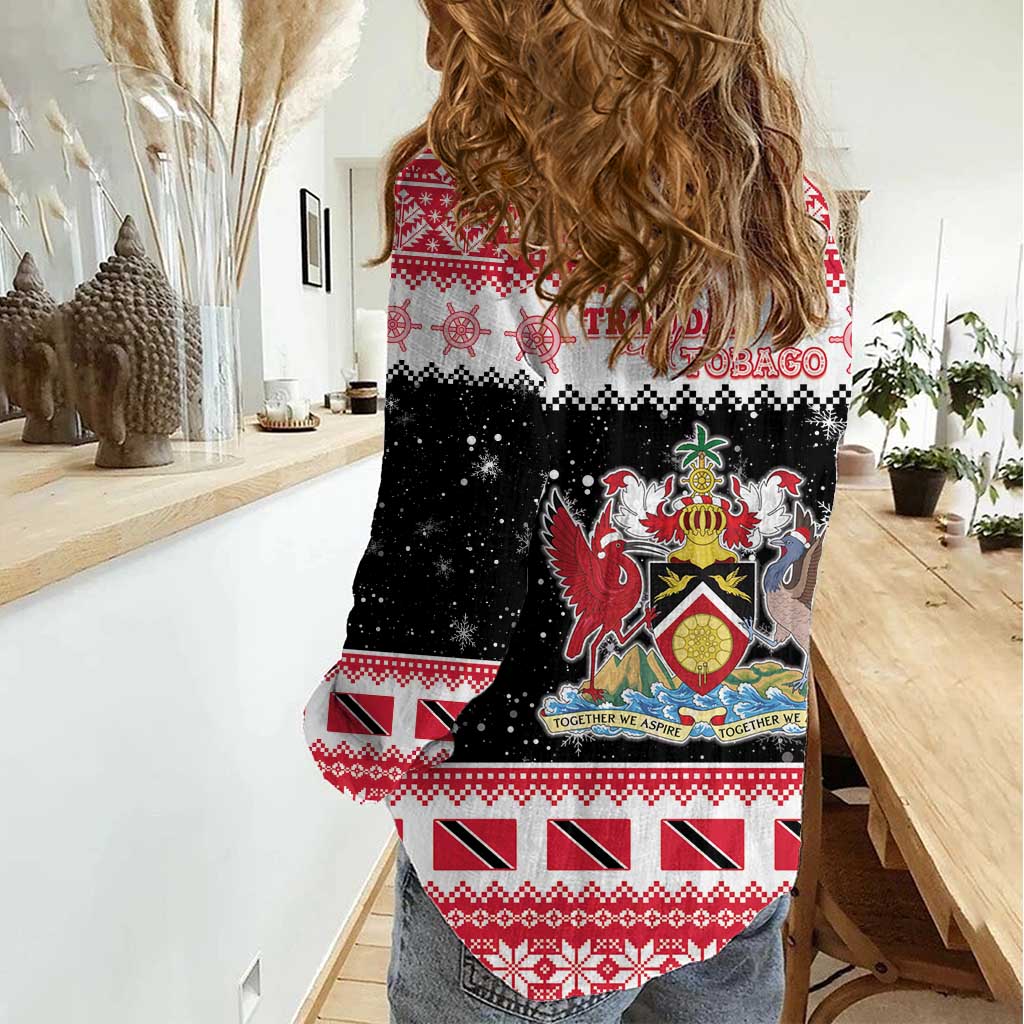 Trinidad And Tobago Christmas Women Casual Shirt Funny Santa Riding Scarlet Ibis - Wonder Print Shop