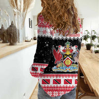 Trinidad And Tobago Christmas Women Casual Shirt Funny Santa Riding Scarlet Ibis - Wonder Print Shop