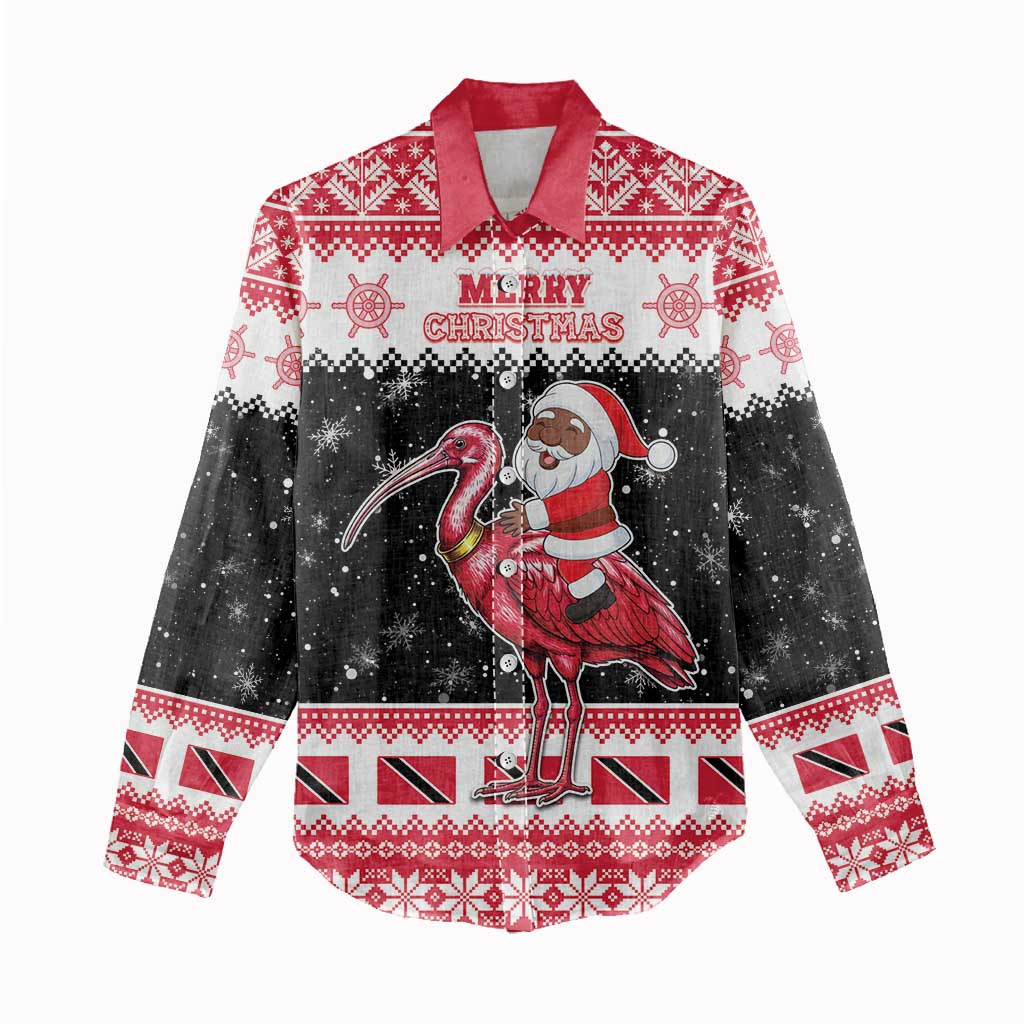 Trinidad And Tobago Christmas Women Casual Shirt Funny Santa Riding Scarlet Ibis - Wonder Print Shop